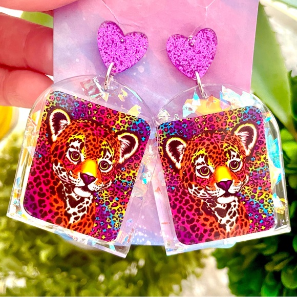 Lisa Frank Leopard Acrylic Earrings - Picture 1 of 4